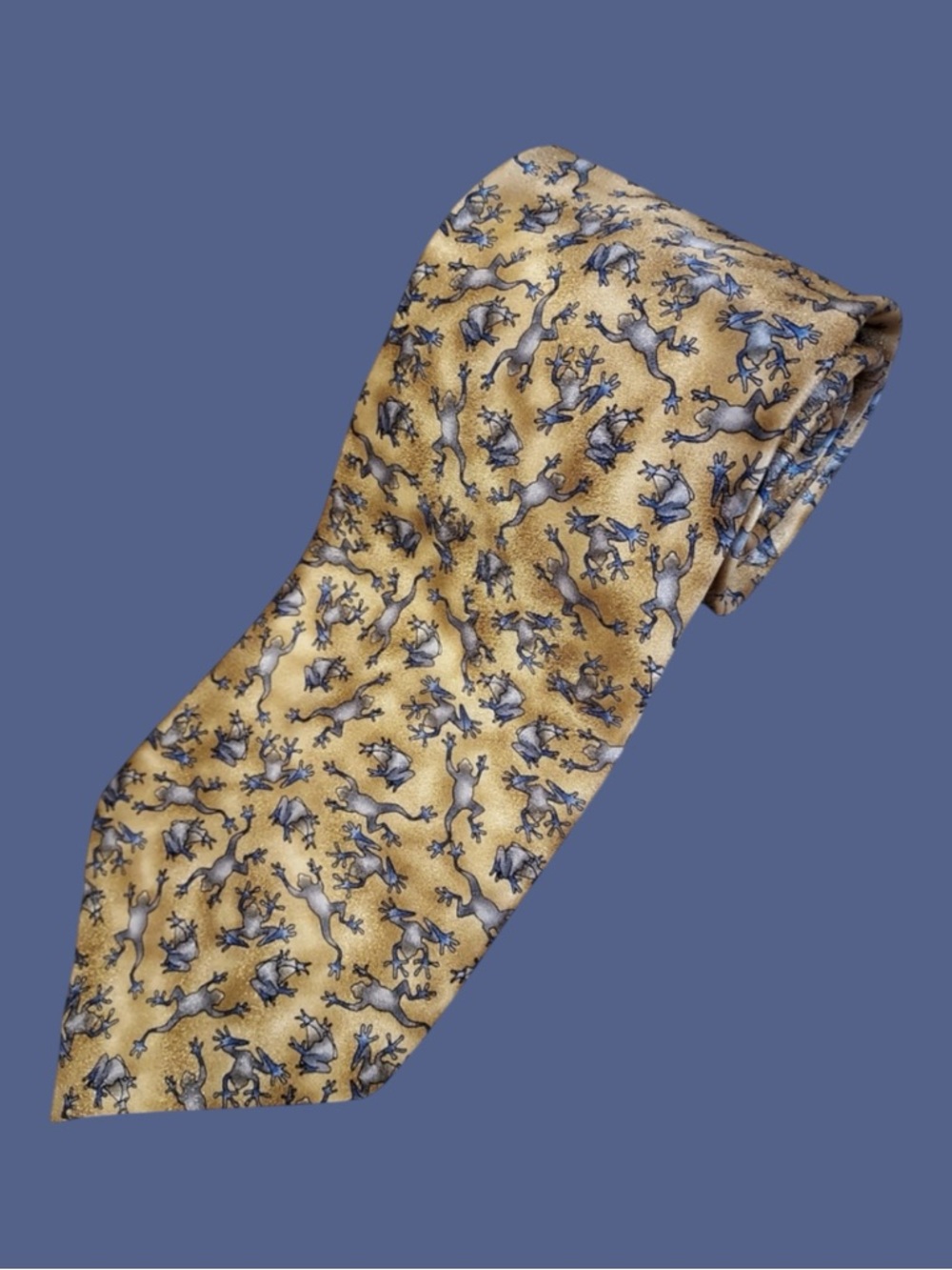 The Nature Conservancy Novelty Office Yellow Grey Blue 100% Silk Frog Tie OS